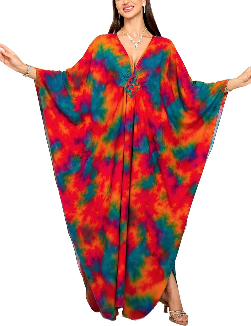 KEYLORTING Women’s Kaftan Beach Cover Up Dress Plus Size Summer Swimsuit Loungewear Maxi Dress - Image 1